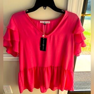 NWT Michelle McDowell pink short sleeve blouse, size medium